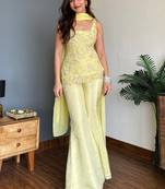 Lime Green Embroidered Palazzo Suit with Dupatta