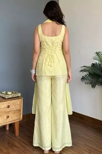 Lime Green Embroidered Palazzo Suit with Dupatta
