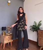 Black Embroidered Flared Palazzo Suit with Dupatta