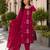 Wine Pink Embroidered Kurta Pant Set with Dupatta