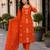 Bright Orange Embroidered Kurta Pant Set with Dupatta