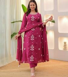 Womens Pink rayon straight kurta set hand embroidered festival wear