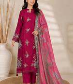 Magenta Embroidered Cotton Suit with Printed Dupatta