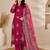 Magenta Embroidered Cotton Suit with Printed Dupatta