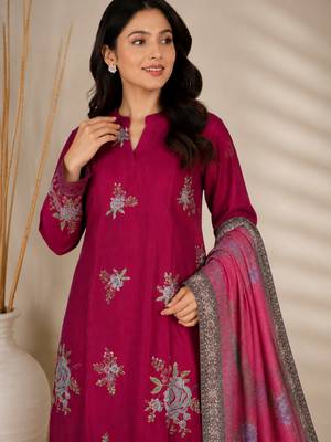 Magenta Embroidered Cotton Suit with Printed Dupatta 5