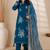 Teal Blue Embroidered Pakistani Suit with Printed Dupatta