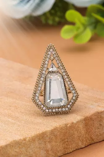 Traditional designer white color kundan ring for women