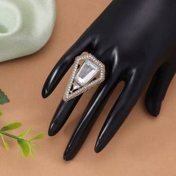 Traditional designer white color kundan ring for women 2