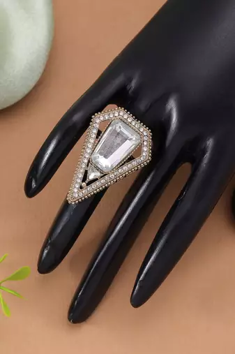 Traditional designer white color kundan ring for women