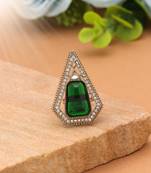 Green color handcrafted kundan women's ring