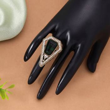 Green color handcrafted kundan women's ring 2