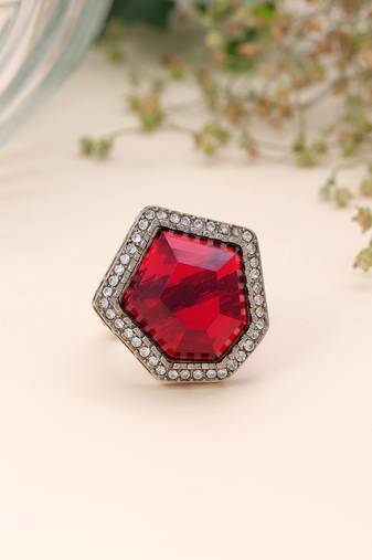 Elegant handmade red color crystal stone ring
