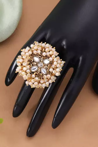 Gold & white color designer gajra kundan ring
