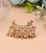 Green & rani color matte gold plated double finger kashmiri ring