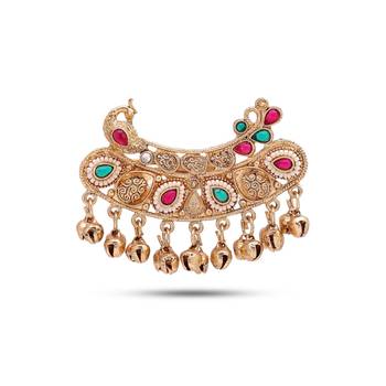 Green & rani color matte gold plated double finger kashmiri ring 2