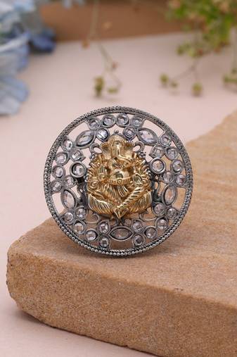 Silver color dual tone oxidised rings traditional fashion style