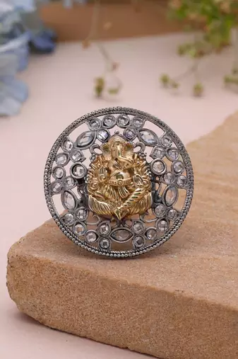Silver color dual tone oxidised rings traditional fashion style