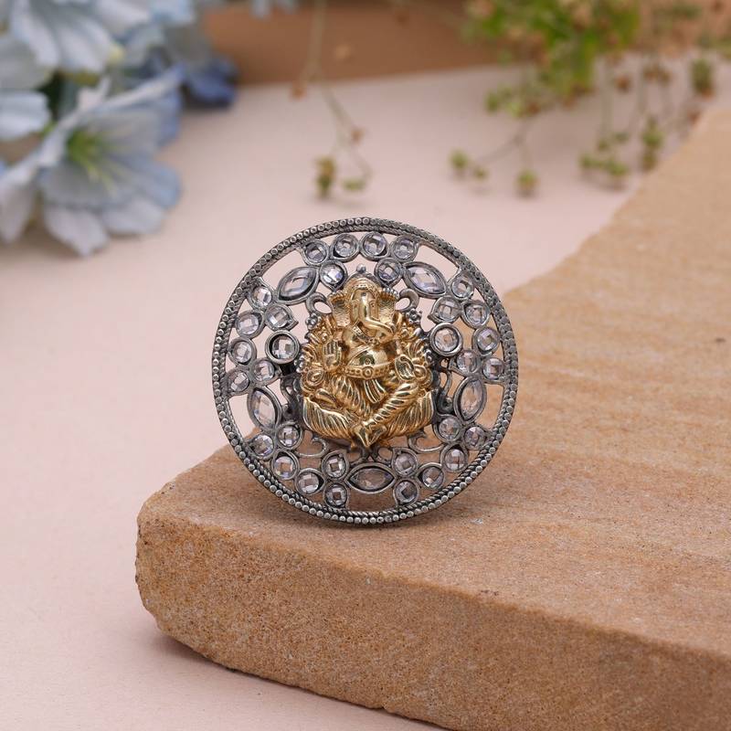 Silver color dual tone oxidised rings traditional fashion style