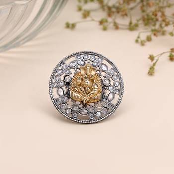 Silver color dual tone oxidised rings traditional fashion style 2