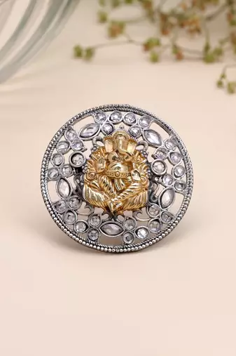 Silver color dual tone oxidised rings traditional fashion style