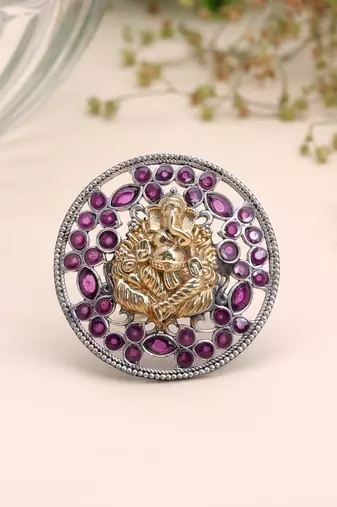 Purple color dual tone oxidised rings designer appeal