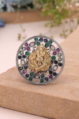Multi color dual tone oxidised rings everyday fashion style