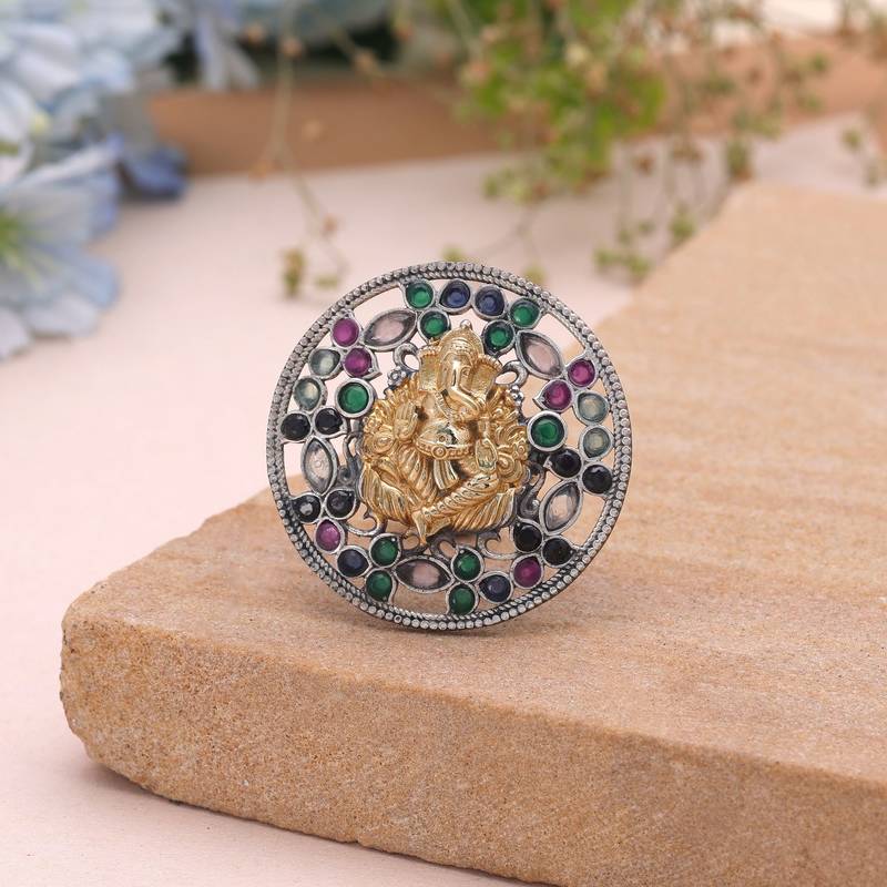 Multi color dual tone oxidised rings everyday fashion style