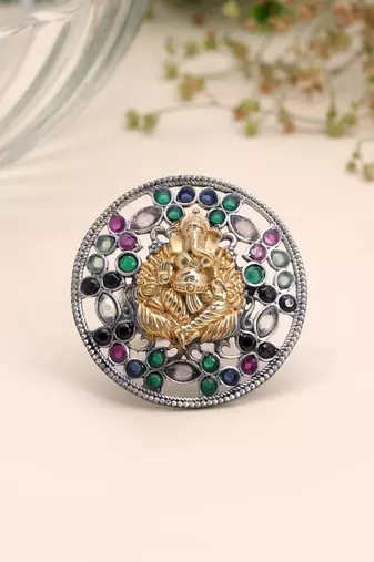 Multi color dual tone oxidised rings everyday fashion style