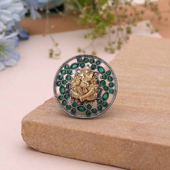 Green color dual tone oxidised rings traditional style 1