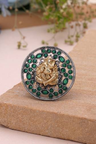 Green color dual tone oxidised rings traditional style