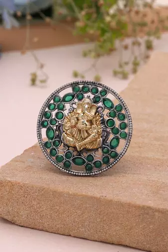 Green color dual tone oxidised rings traditional style