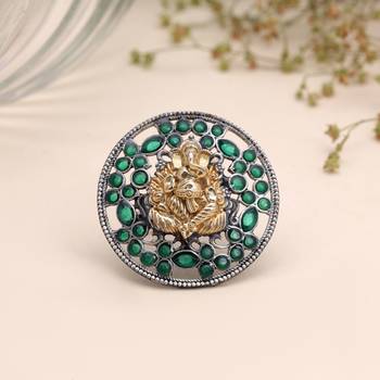 Green color dual tone oxidised rings traditional style 2