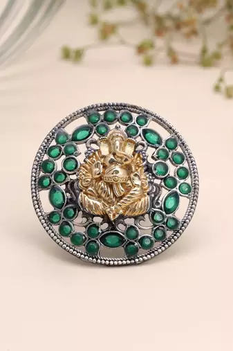 Green color dual tone oxidised rings traditional style