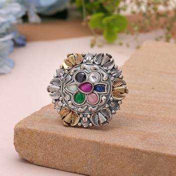 Multi color dual tone oxidised rings designer appeal 1