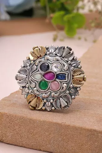 Multi color dual tone oxidised rings designer appeal