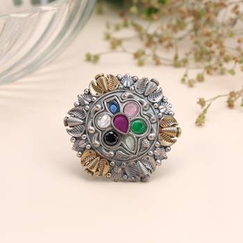 Multi color dual tone oxidised rings designer appeal 2