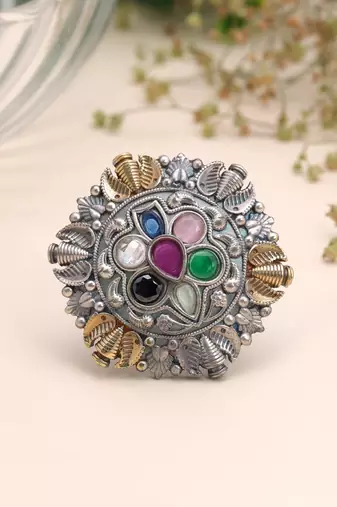 Multi color dual tone oxidised rings designer appeal