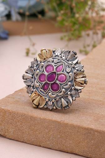 Purple color dual tone oxidised rings festive wear