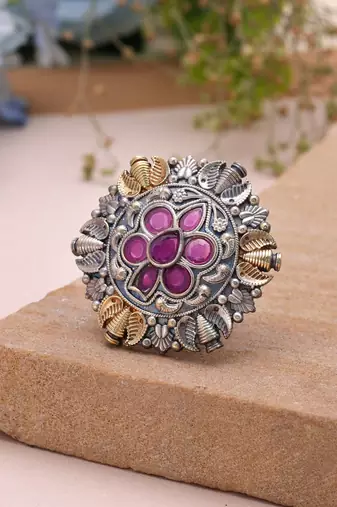 Purple color dual tone oxidised rings festive wear