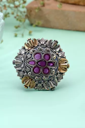 Purple color dual tone oxidised rings festive wear