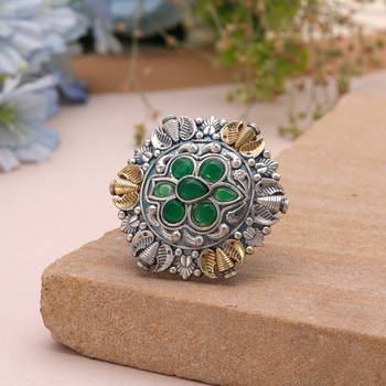 Green color dual tone oxidised rings traditional design 1