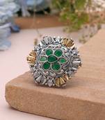 Green color dual tone oxidised rings traditional design