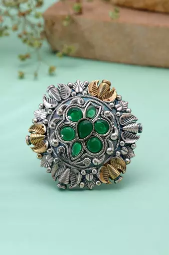 Green color dual tone oxidised rings traditional design