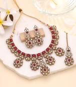 Traditional red color kundan jewellery set