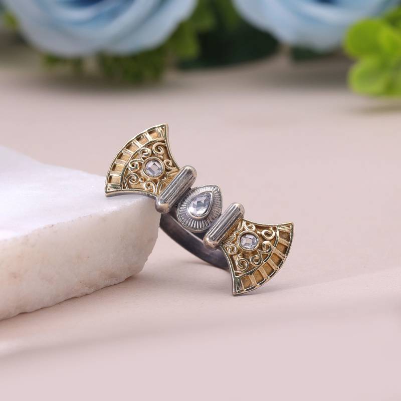 White color dual tone oxidised rings ethnic appeal