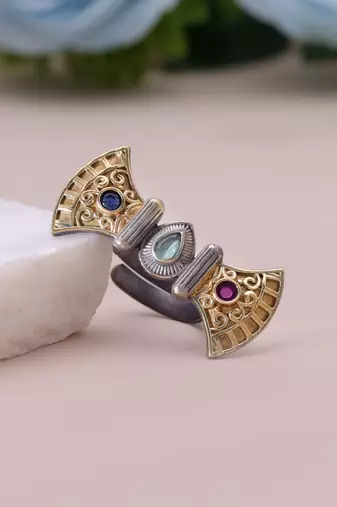 Multi color dual tone oxidised rings traditional finish