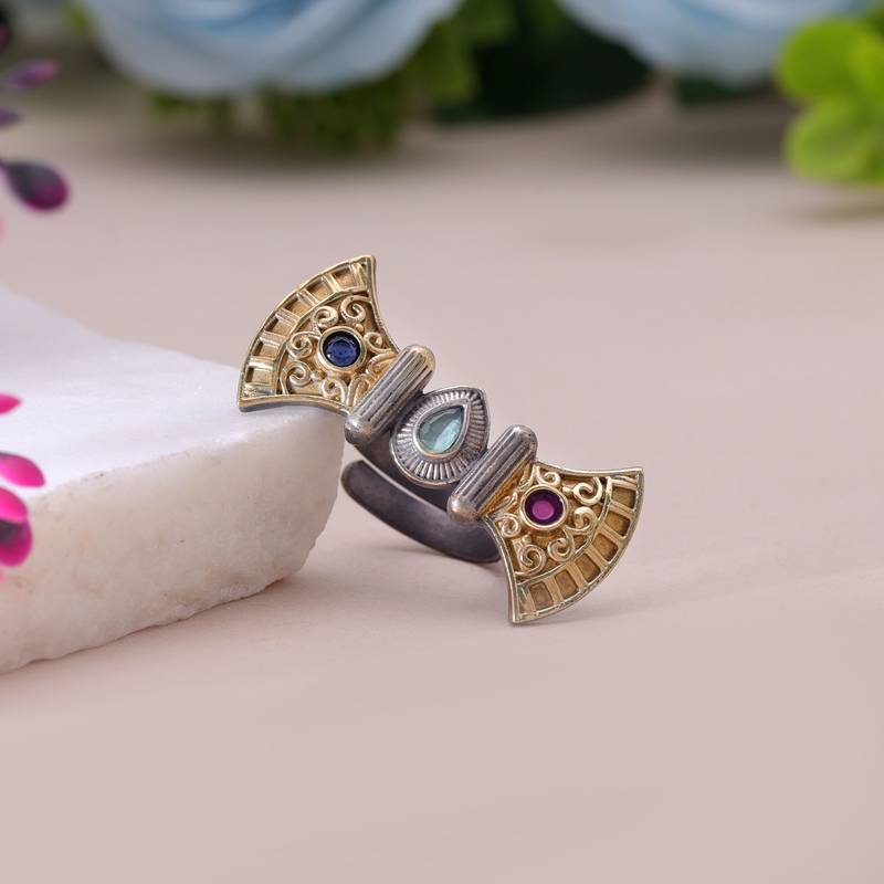Multi color dual tone oxidised rings traditional finish