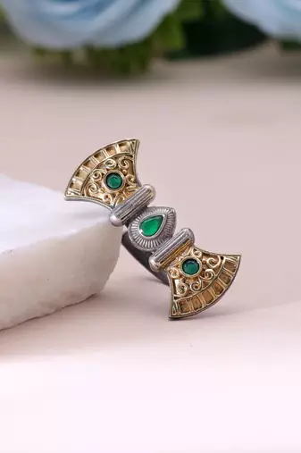 Green color dual tone oxidised rings fashion style