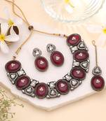 Maroon color traditional kundan jewellery set