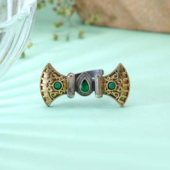 Green color dual tone oxidised rings fashion style 2